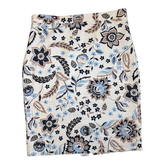 Ann Taylor Women’s White Black Blue Textured Cotton Floral Pencil Skirt Size 12 - Picture 3 of 10
